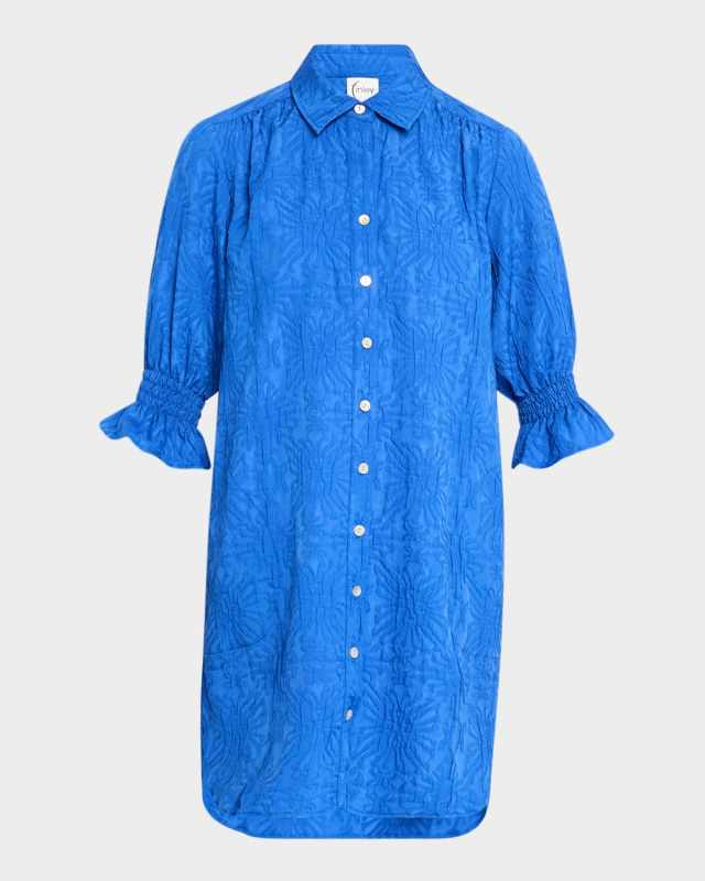 Miller Puff-Sleeve Floral Jacquard Shirtdress